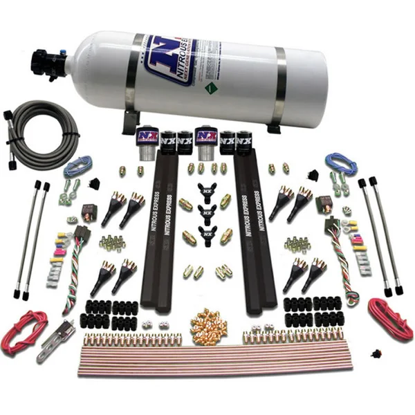 Nitrous Express SX2 Dual Stage /Gas/Rails 8 Nozzles Nitrous Kit (200-1200HP) w/15lb Bottle – 90209-15