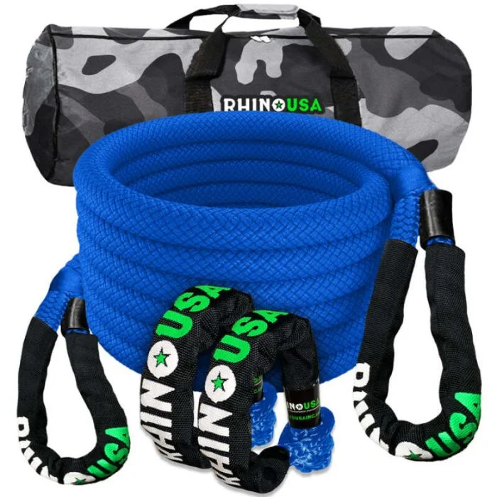 Rhino USA 7/8In X 30Ft Kinetic Rope Recovery Kit W/Soft Shackles (Blue) – RG-KRKIT78X30-BLU