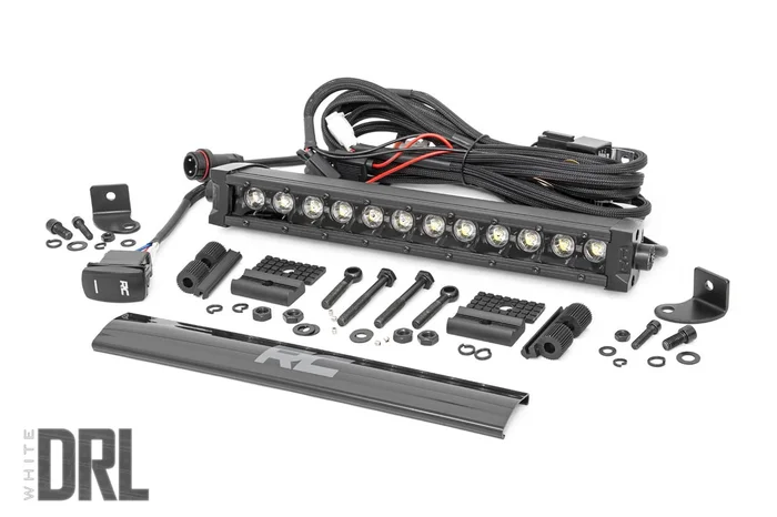 Rough Country Black Series LED Light Bar, 12 in., Single Row, w/ Cool White DRL – 70712BLDRL