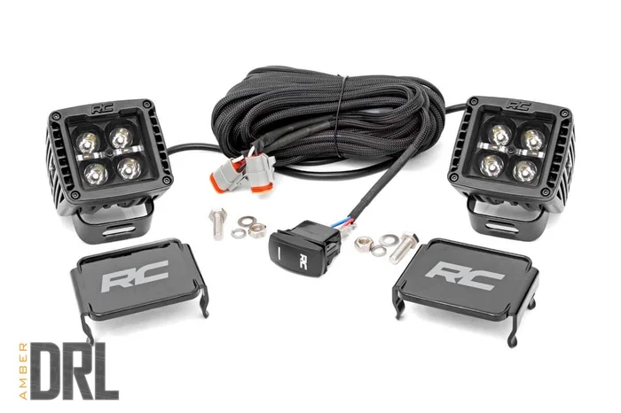 Rough Country Black Series LED Light Pair, 2 in., w/ Amber DRL – 70903BLKDRLA