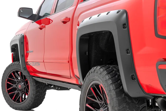 Rough Country F-C11413A-G7C Pocket Fender Flares | 5’9″ Bed | G7C Red Hot | Chevy Silverado 1500 (14-18 & Classic)