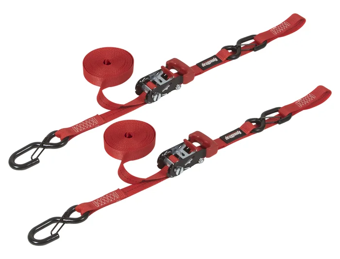 SpeedStrap Ratchet 1 in. x 15 ft. Tie Down w/ Snap 'S' Hooks and Soft Tie (Red; Pair) – 11803-2