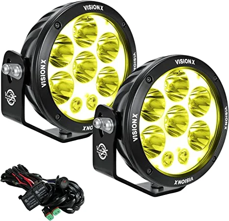 Vision X Lighting Pair of 6.7″ Cannon Adv Halo Selective Yellow 8 LED Light Mixed Beam Including Harness – 9945903
