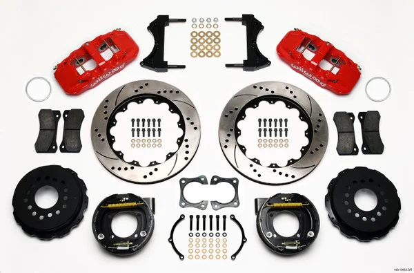 Wilwood AERO4 Rear P-Brake Kit 14.00in Drill Red 58-64 Olds/Pontiac Ends 2.81in Offset – 140-10953-DR