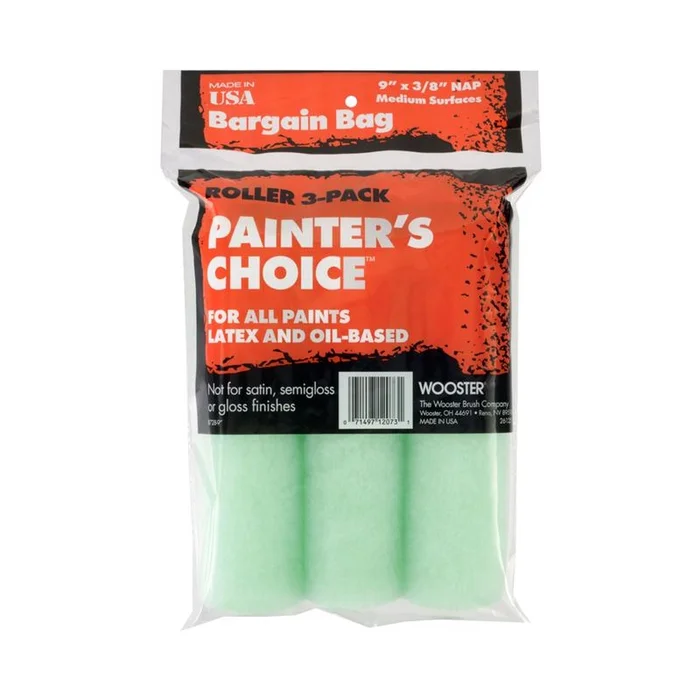 Wooster – R728-9 – Painter’s Choice Fabric 9 in. W x 3/8 in. Paint Roller Cover – 3/Pack