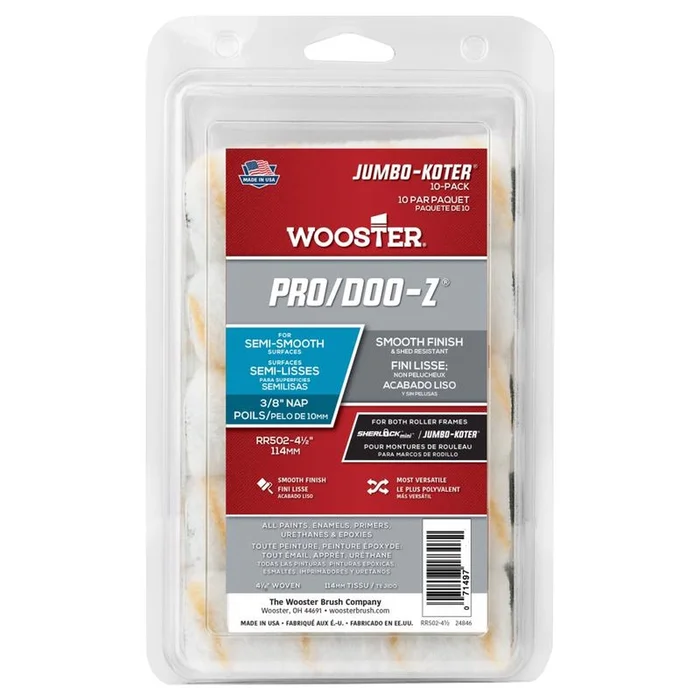 Wooster – RR502-41/2 – Jumbo-Koter Fabric 4.5 in. W x 3/8 in. Mini Paint Roller Cover – 10/Pack