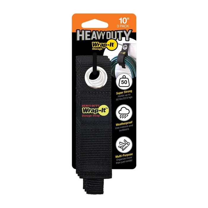 Wrap-It – 103-20BX – Storage Heavy-Duty 1.5 in. W x 10 in. L Black Storage Straps 50 lb. – 3/Pack